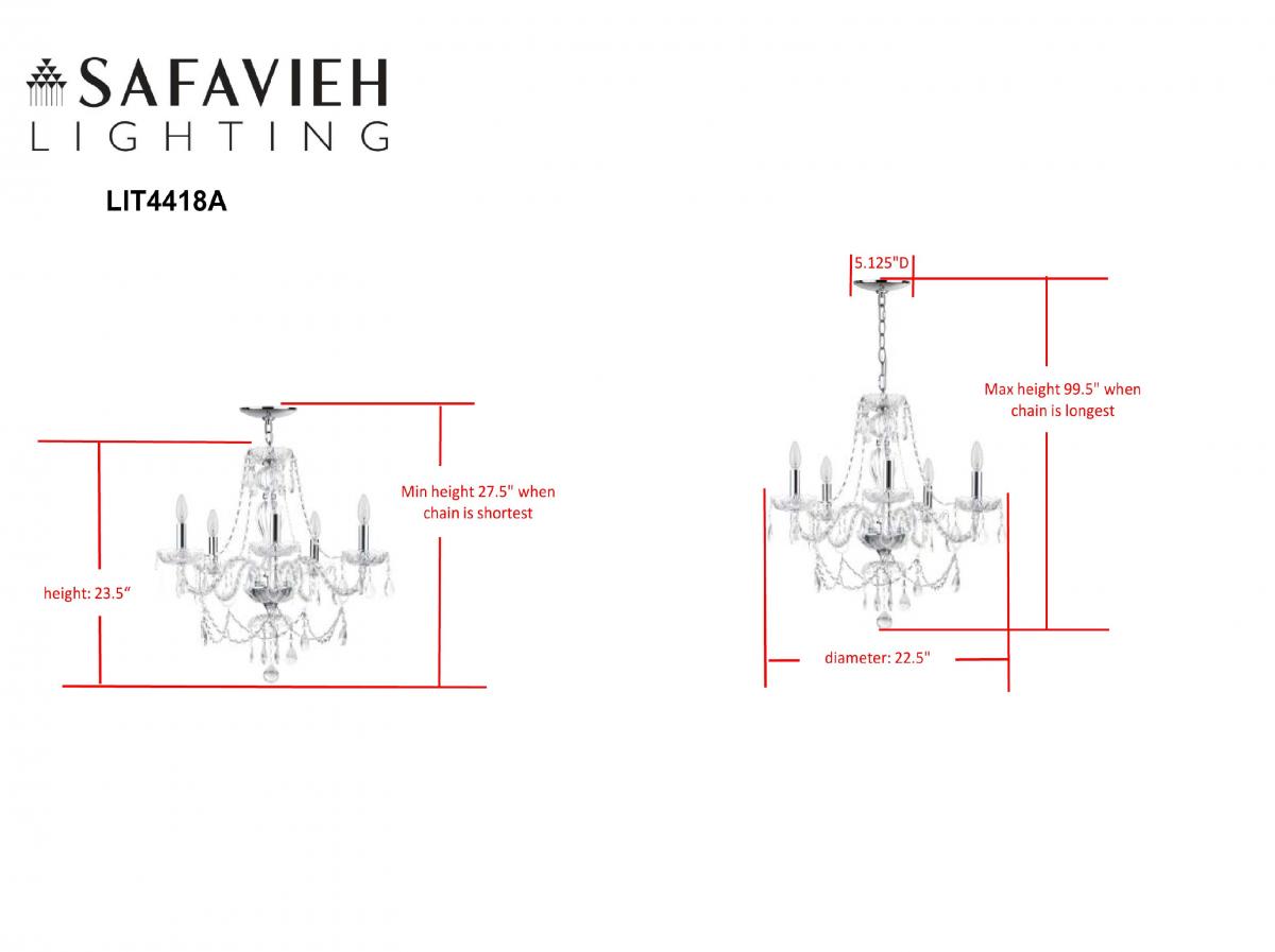 Safavieh Jingle 5 Light Chrome 22.5-Inch Dia Adjustable Chandelier - Chrome | Chandeliers | Modishstore - 3