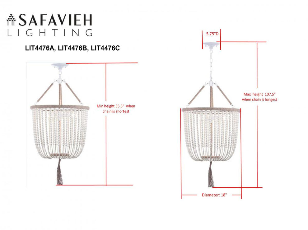 Safavieh Angie 3 Light Cream 18-Inch Dia Beaded Pendant - Cream | Pendant Lamps | Modishstore - 3