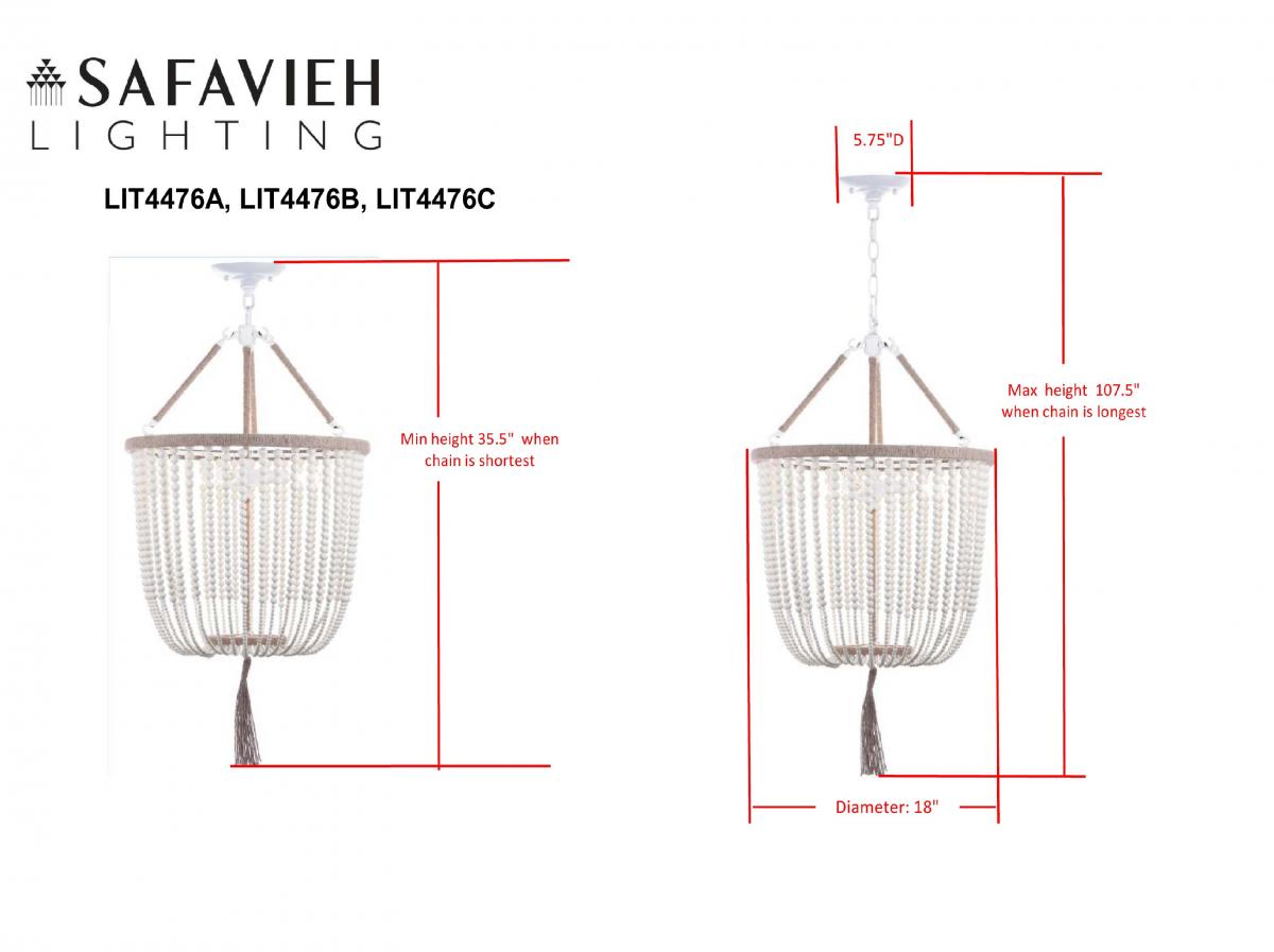 Safavieh Angie 3 Light Cream 18-Inch Dia Beaded Pendant - Cream | Pendant Lamps | Modishstore - 4