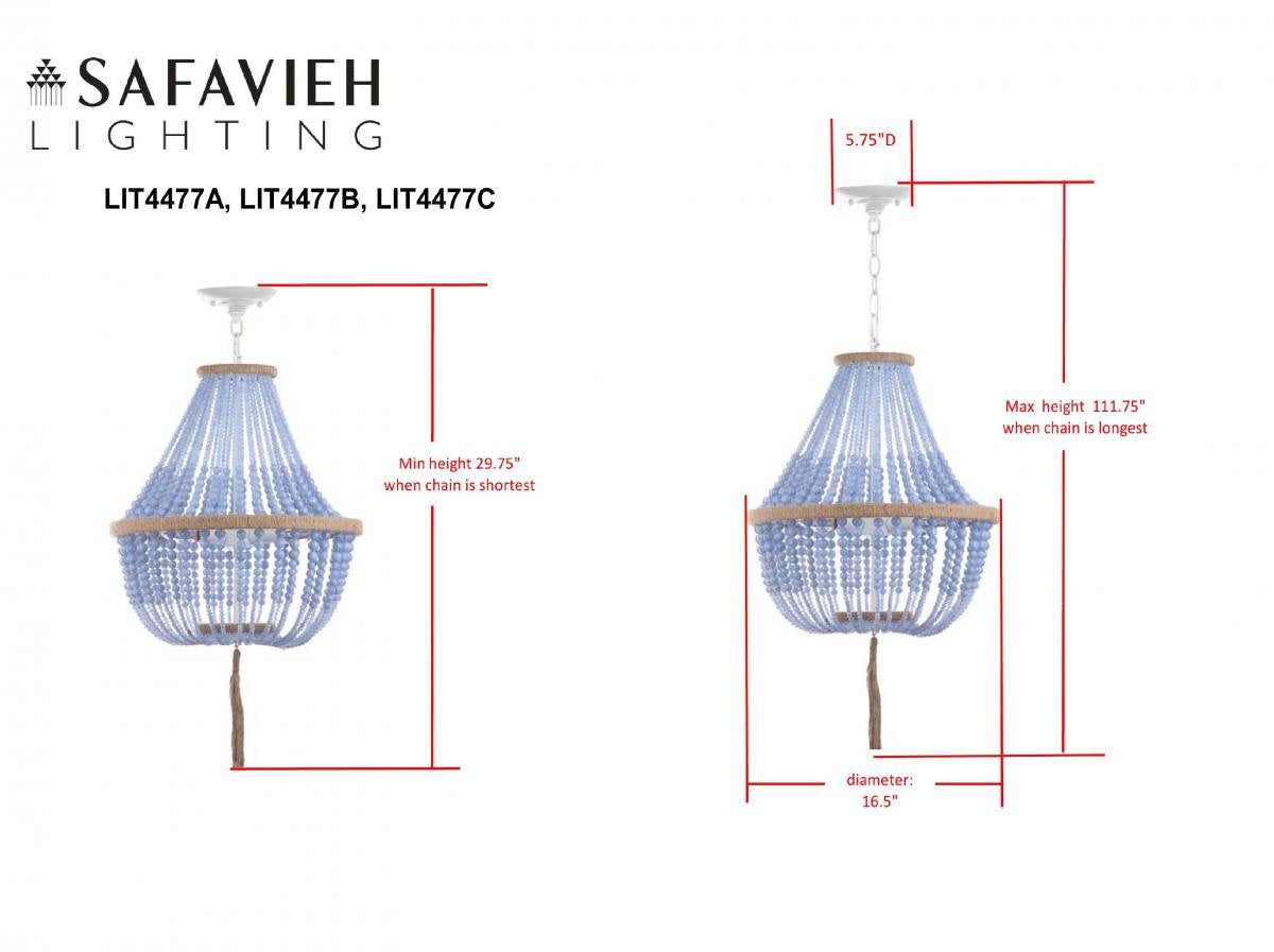 Safavieh Lush Kristi 3 Light 16.5-Inch Dia Blue Beaded Pendant - Blue | Pendant Lamps | Modishstore