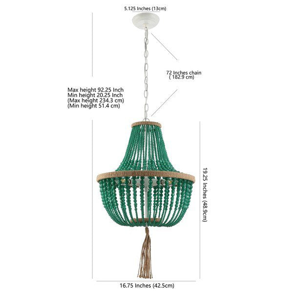 Safavieh Lush Kristi 3 Light 16.5 Inch Dia Emerald Beaded Pendant - Emerald | Pendant Lamps | Modishstore - 3