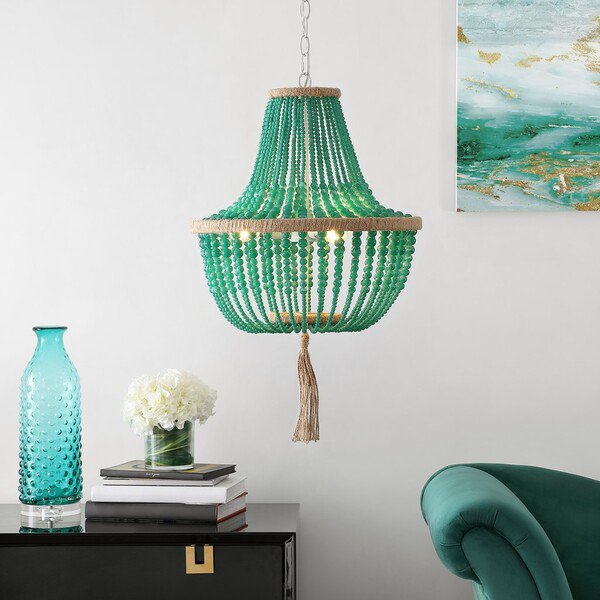 Safavieh Lush Kristi 3 Light 16.5 Inch Dia Emerald Beaded Pendant - Emerald | Pendant Lamps | Modishstore