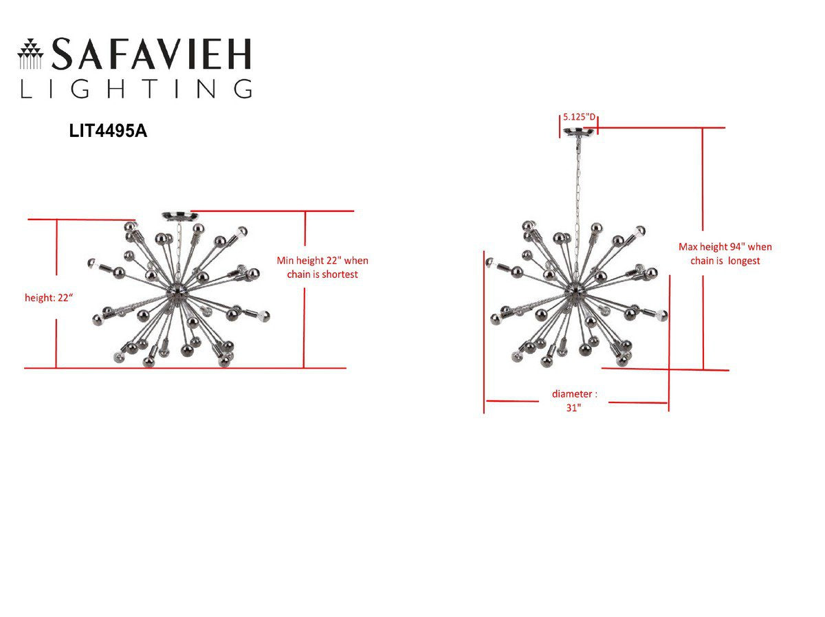 Safavieh Starburst Sputnik 20 Light Chrome 31-Inch Dia Pendant - Chrome | Chandeliers | Modishstore