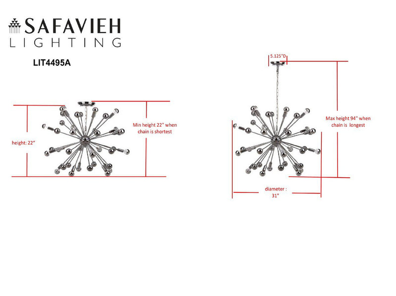 Safavieh Starburst Sputnik 20 Light Chrome 31-Inch Dia Pendant - Chrome | Chandeliers | Modishstore