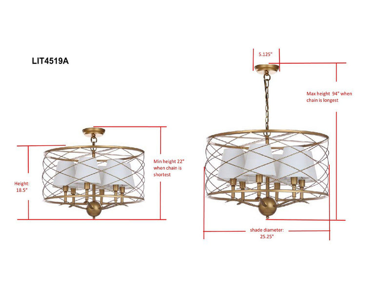 Safavieh Thea 25.25-Inch Dia Adjustable Pendant Lamp - Gold | Pendant Lamps | Modishstore