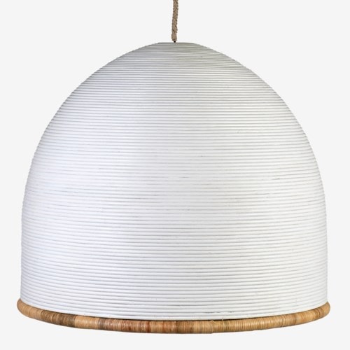 35" Kira Rattan Dome Chandelier, White and Natural by Jeffan | Chandeliers | Modishstore