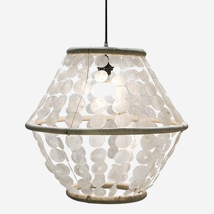 Estelle Iron and Capiz Pendant by Jeffan | Pendant Lamps | Modishstore