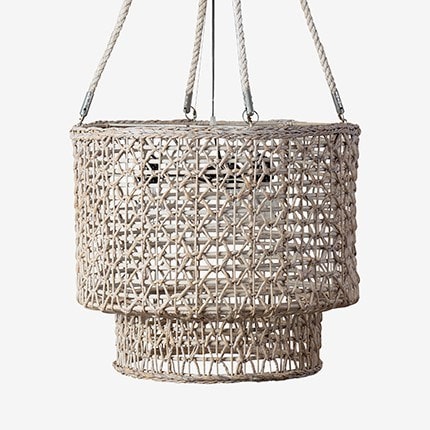 Double Barrel Hand Woven Natural Rope Chandelier-White Wash by Jeffan | Chandeliers | Modishstore - 5