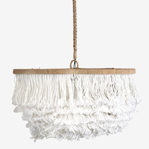 24" Lily Tiered Fringe String/Iron Pendant, White by Jeffan | Pendant Lamps | Modishstore