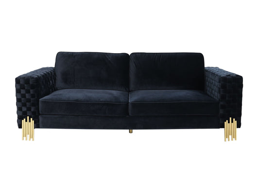 Divani Casa Lori - Modern Velvet Glam Black & Gold Sofa | Sofas | Modishstore