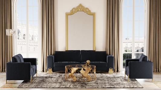 Divani Casa Lori - Modern Velvet Glam Black & Gold Sofa Set | Sofas | Modishstore