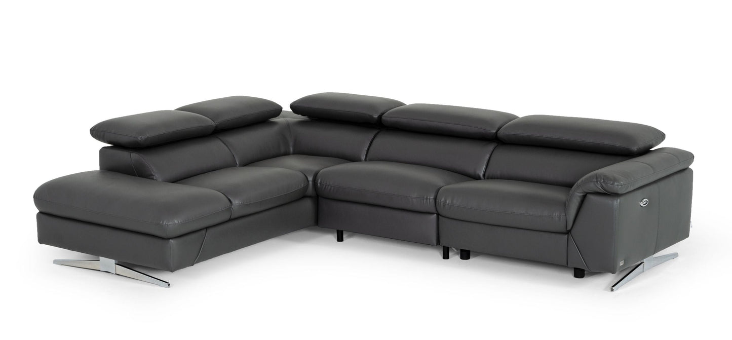 Divani Casa Maine - Modern Dark Grey Eco-Leather Sectional Sofa w/ Recliner | Modishstore | Sofas