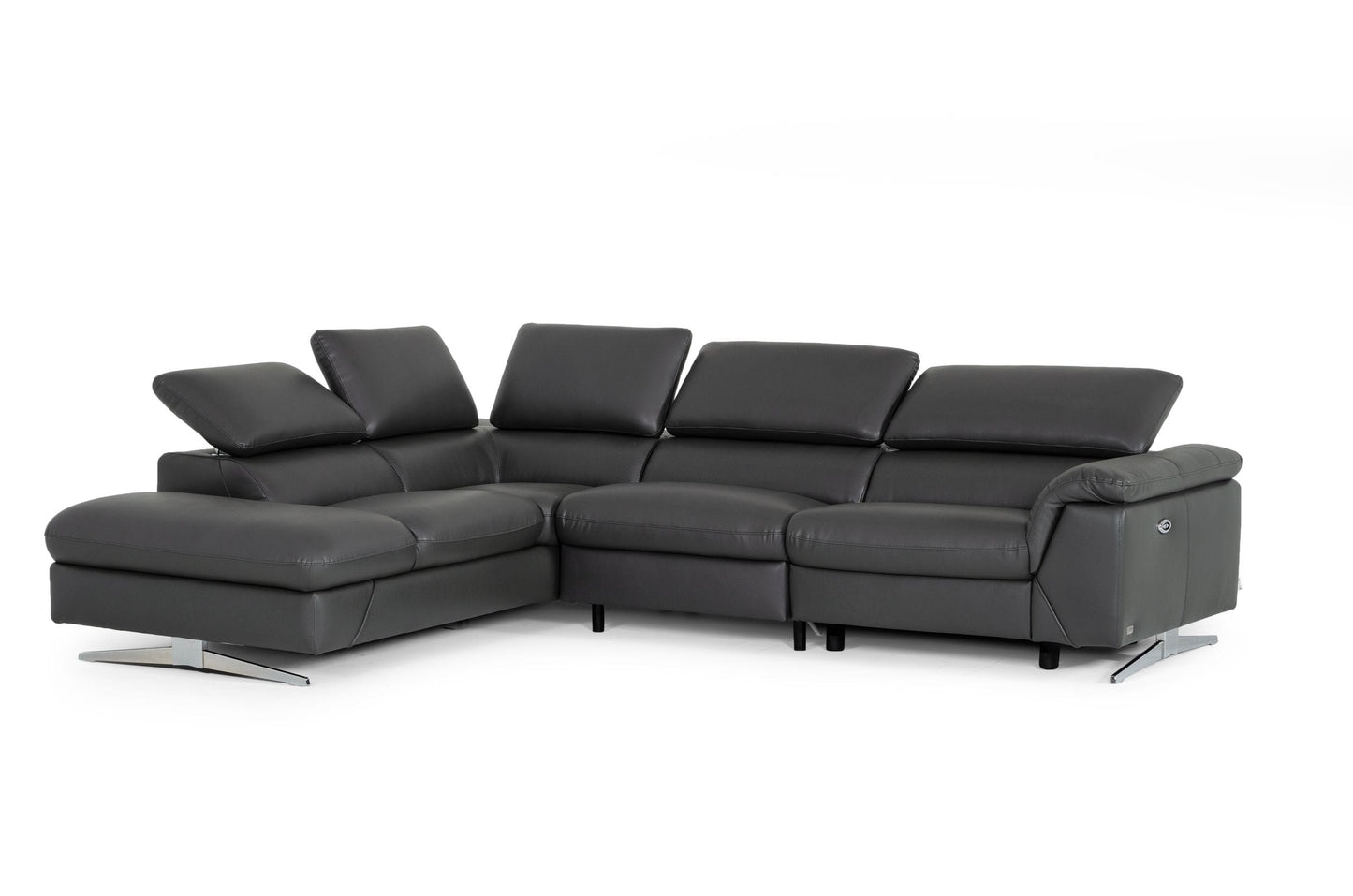 Divani Casa Maine - Modern Dark Grey Eco-Leather Sectional Sofa w/ Recliner-2
