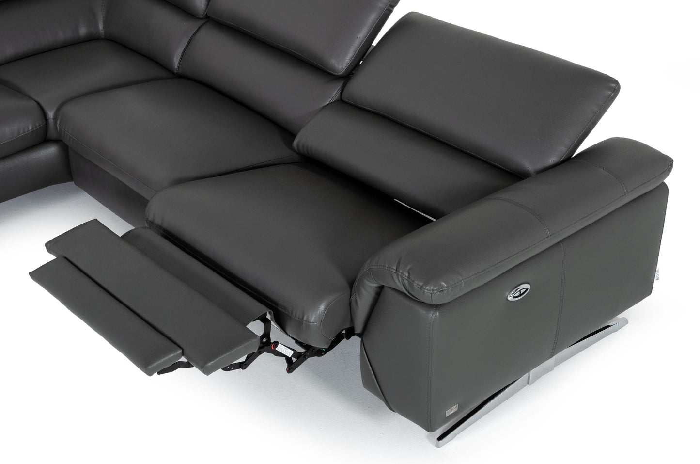 Divani Casa Maine - Modern Dark Grey Eco-Leather Sectional Sofa w/ Recliner-4