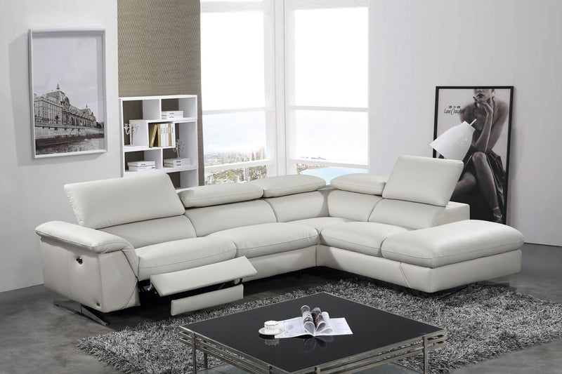 Divani Casa Maine - Modern Light Grey Eco-Leather RAF Chaise Sectional Sofa w/ Recliner | Sofas |   Modishstore 