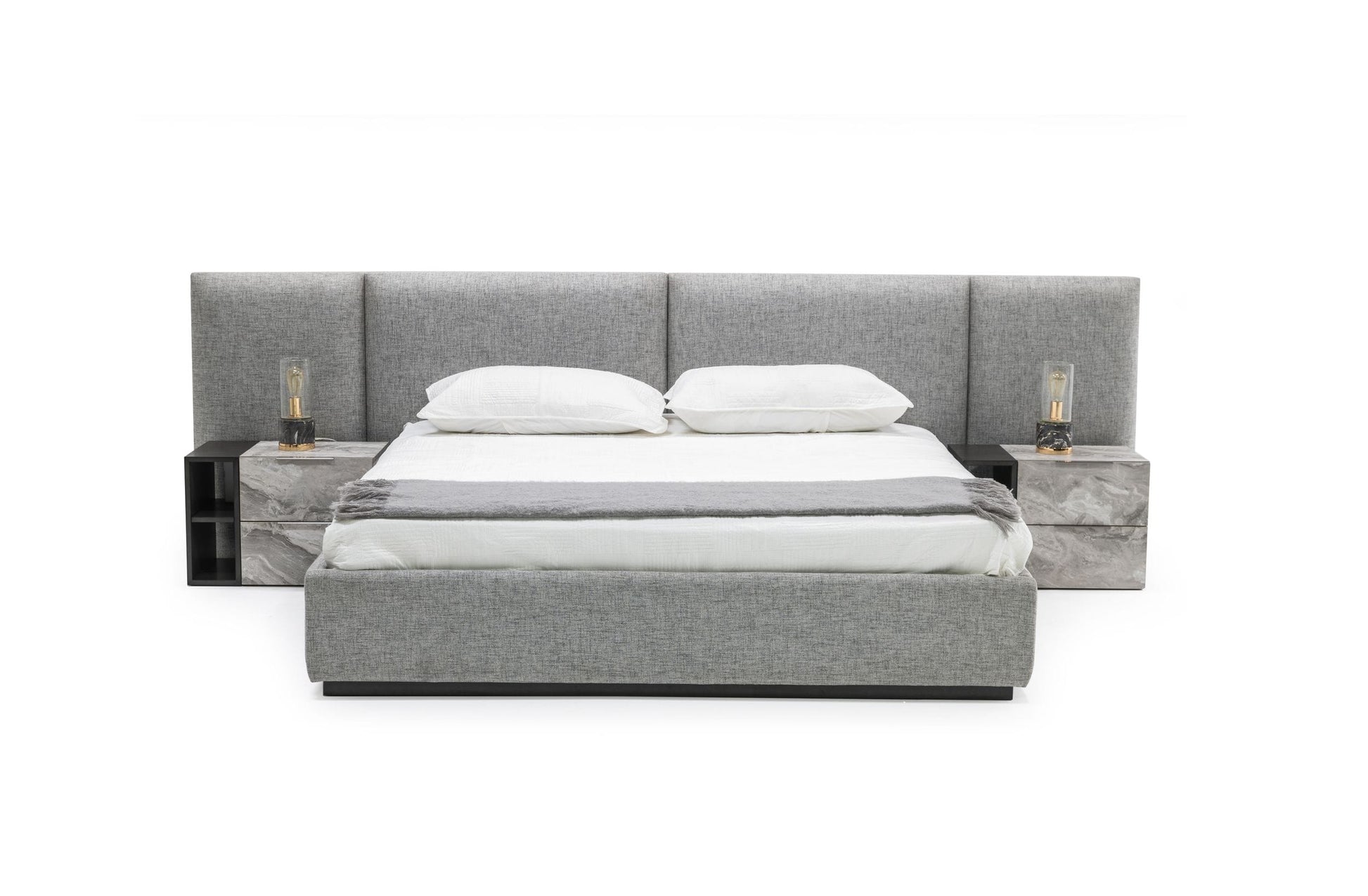 Nova Domus Maranello - Modern Grey Fabric Bed w/ Two Nightstands | Beds | Modishstore