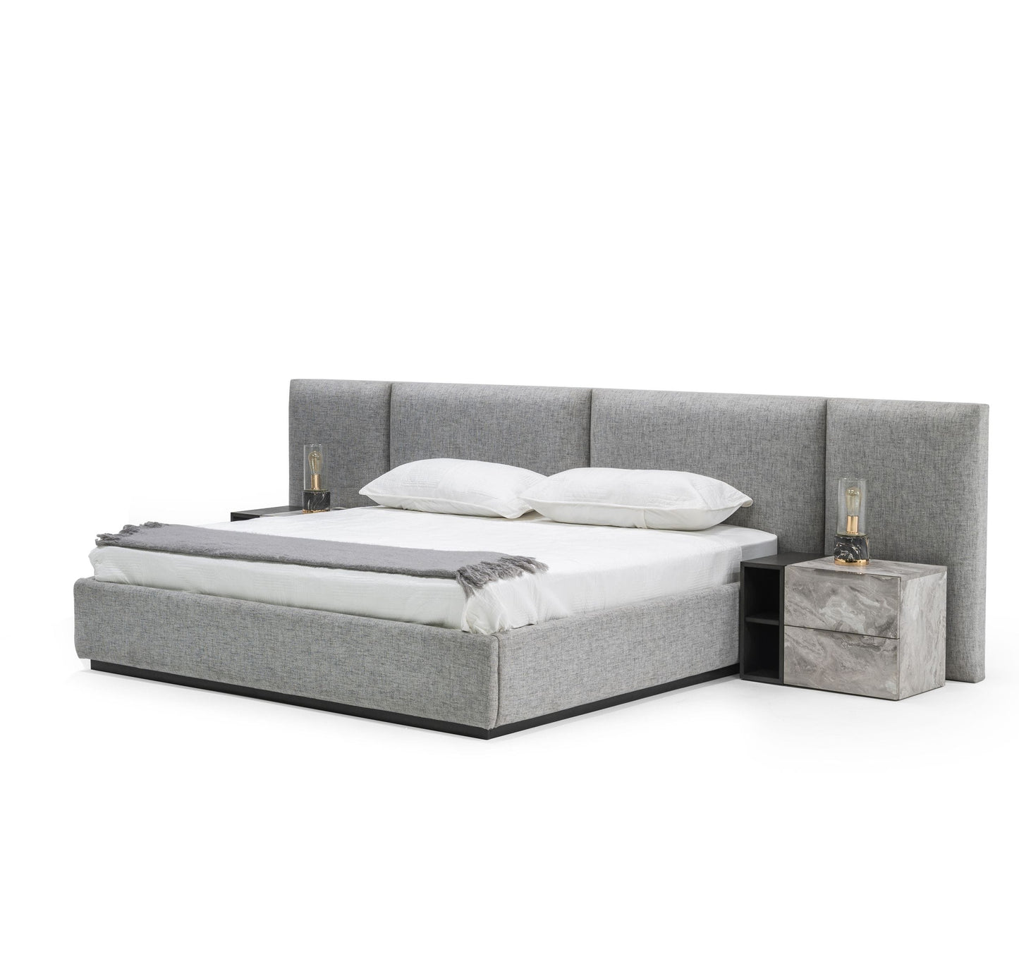 Nova Domus Maranello - Modern Grey Fabric Bed w/ Two Nightstands | Beds | Modishstore - 2