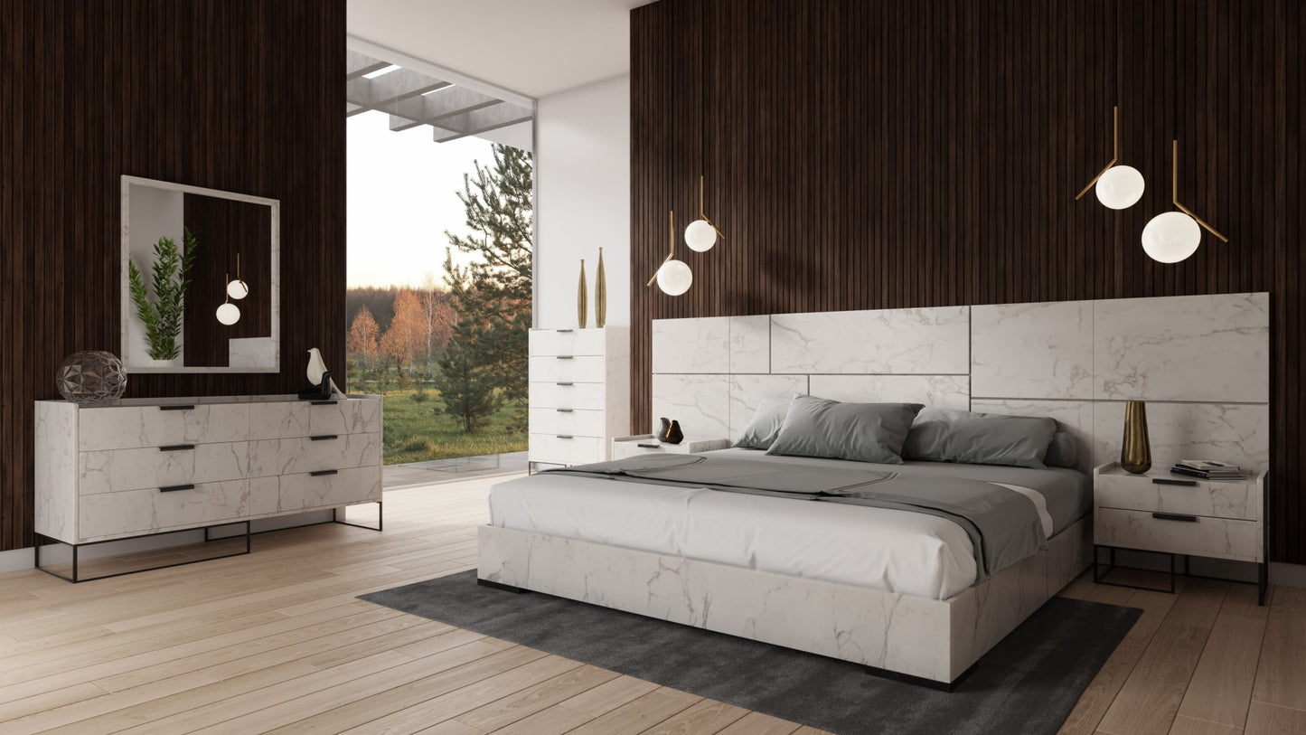 Nova Domus Marbella - Italian Modern White Marble Bed w/ 2 Nightstands-2