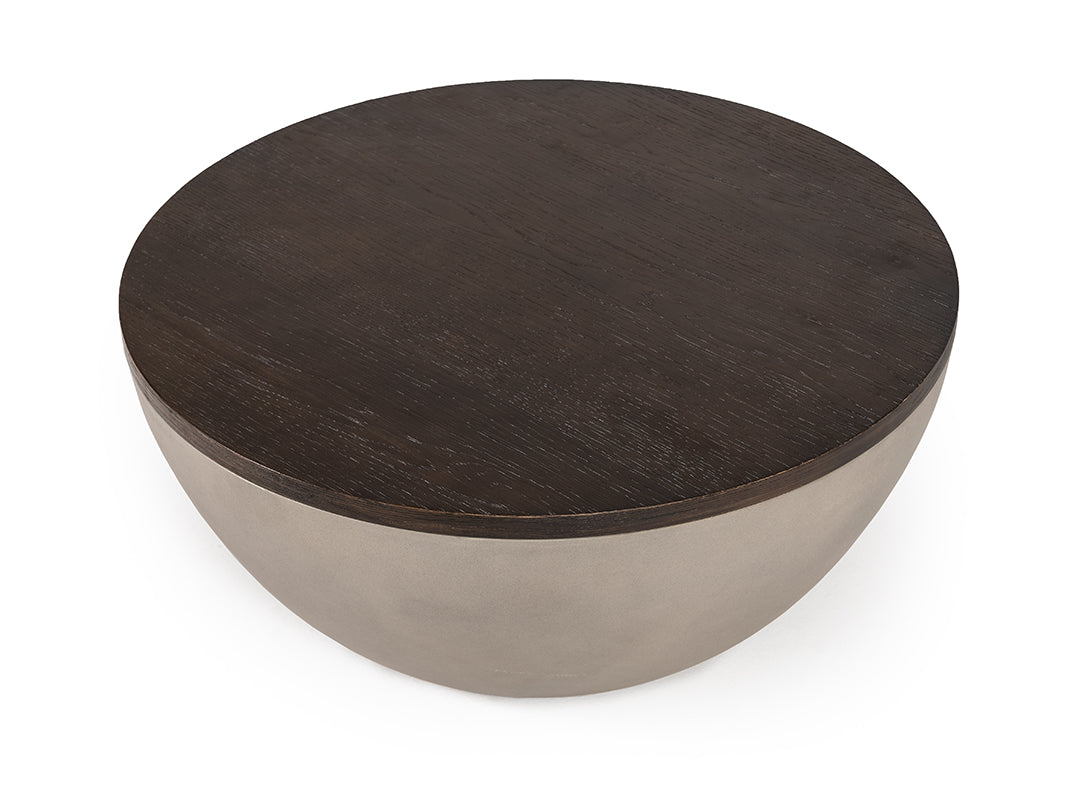 Modrest Marie Modern Concrete & Brown Oak Round Coffee Table-2