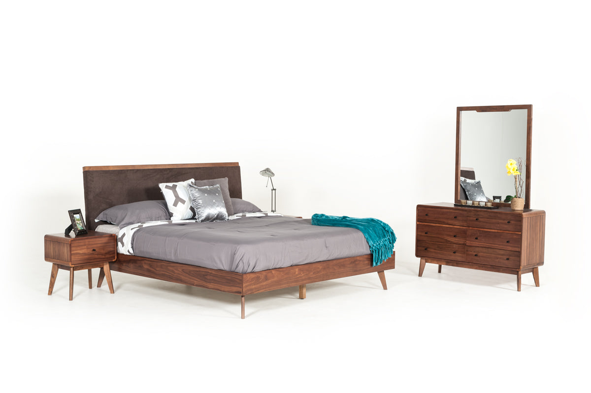 Modrest Marshall Mid-Century Modern Brown Fabric & Walnut Bedroom Set-2