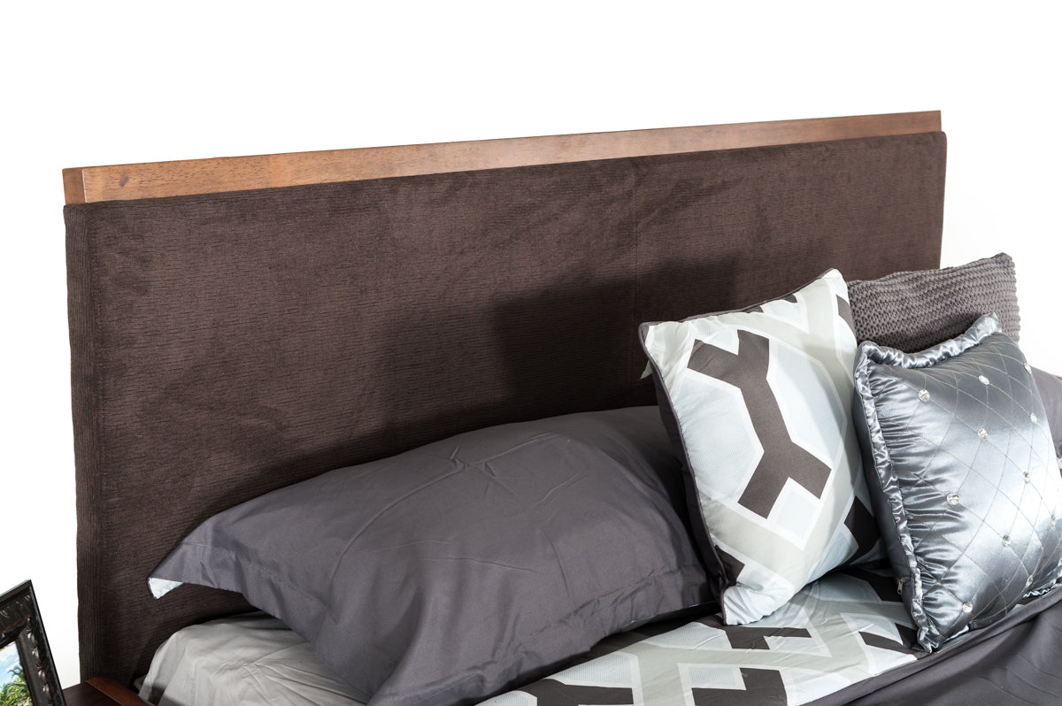 Modrest Marshall Mid-Century Modern Brown Fabric & Walnut Bed-4
