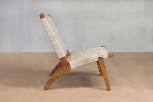 Masaya Leather Woven Lounge Chair- Natural Color Leather & Teak Wood | Accent Chairs | Modishstore - 3