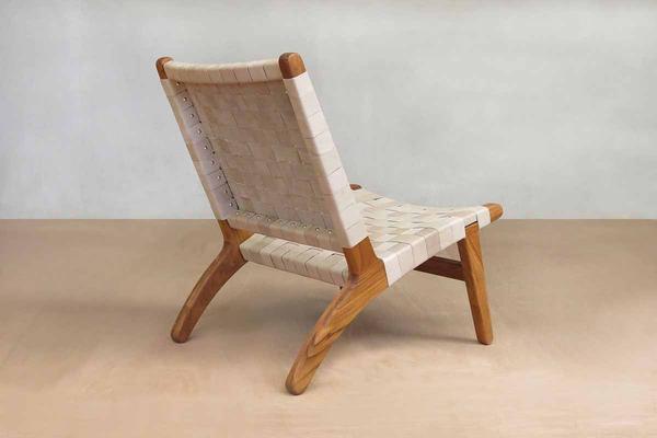 Masaya Leather Woven Lounge Chair- Natural Color Leather & Teak Wood | Accent Chairs | Modishstore - 4