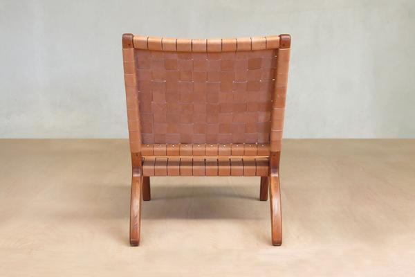 Masaya Leather Woven Lounge Chair- Barley Color Leather & Royal Mahogany Wood | Accent Chairs | Modishstore - 5