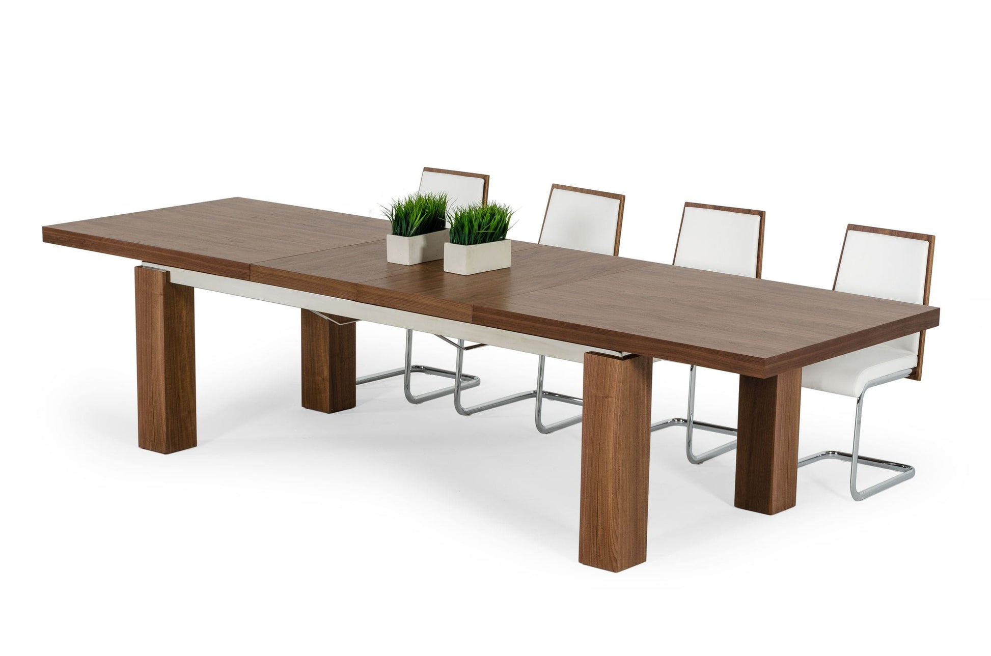 Modrest Maxi - Modern Walnut & Stainless Steel Dining Table-3