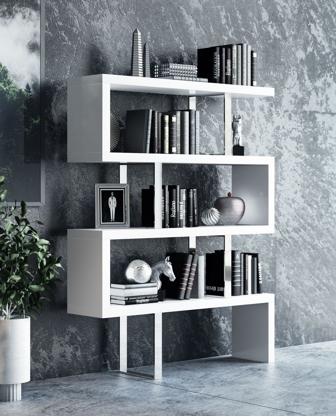 Modrest Maze Modern White High Gloss Bookcase-2