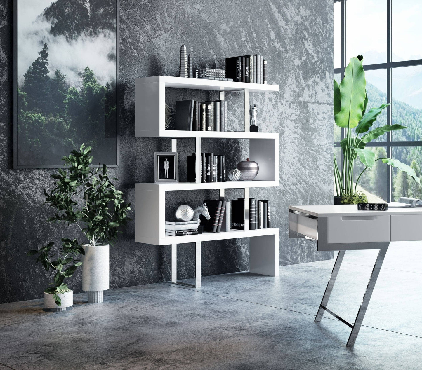Modrest Maze Modern White High Gloss Bookcase | Modishstore | Shelves & Shelving Units