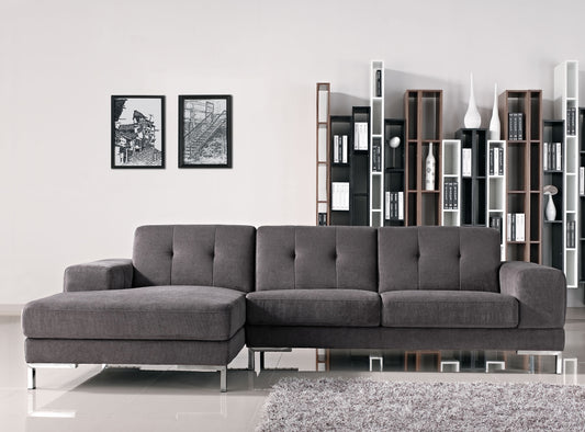 Divani Casa Forli Modern Grey Fabric Sectional Sofa w/ Left Facing Chaise | Modishstore | Sofas
