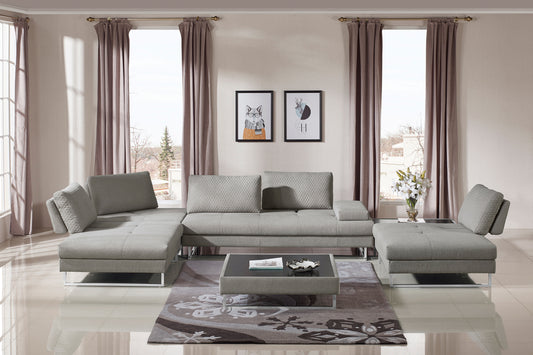 Divani Casa Baxter Modern Grey Fabric Sectional Sofa & Coffee Table Set | Modishstore | Sofas