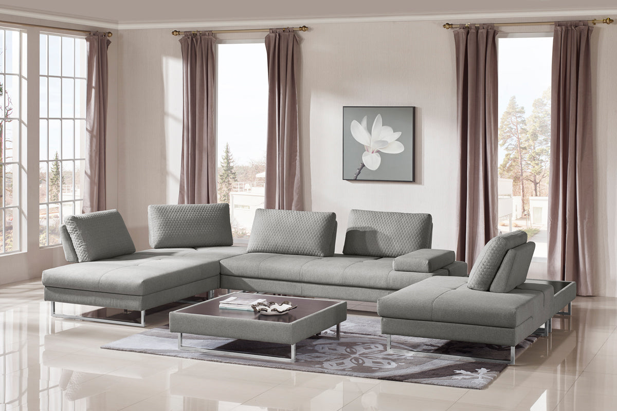 Divani Casa Baxter Modern Grey Fabric Sectional Sofa & Coffee Table Set-2