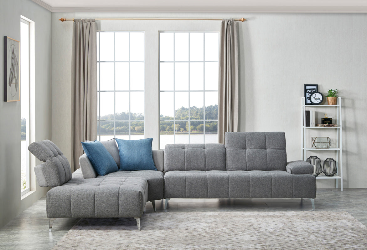 Divani Casa Nash Modern Contemporary Grey Tufted Fabric Sectional Sofa w/ Adjustable Backrest-3
