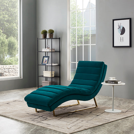 Divani Casa Auburn Modern Green Velvet Lounge Chaise | Modishstore | Lounge Chairs
