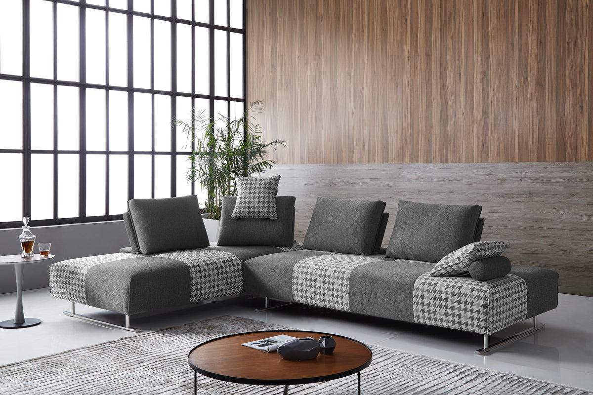 Divani Casa Cooke Modern Grey Houndstooth Fabric Modular Sectional Sofa Bed | Modishstore | Sofas