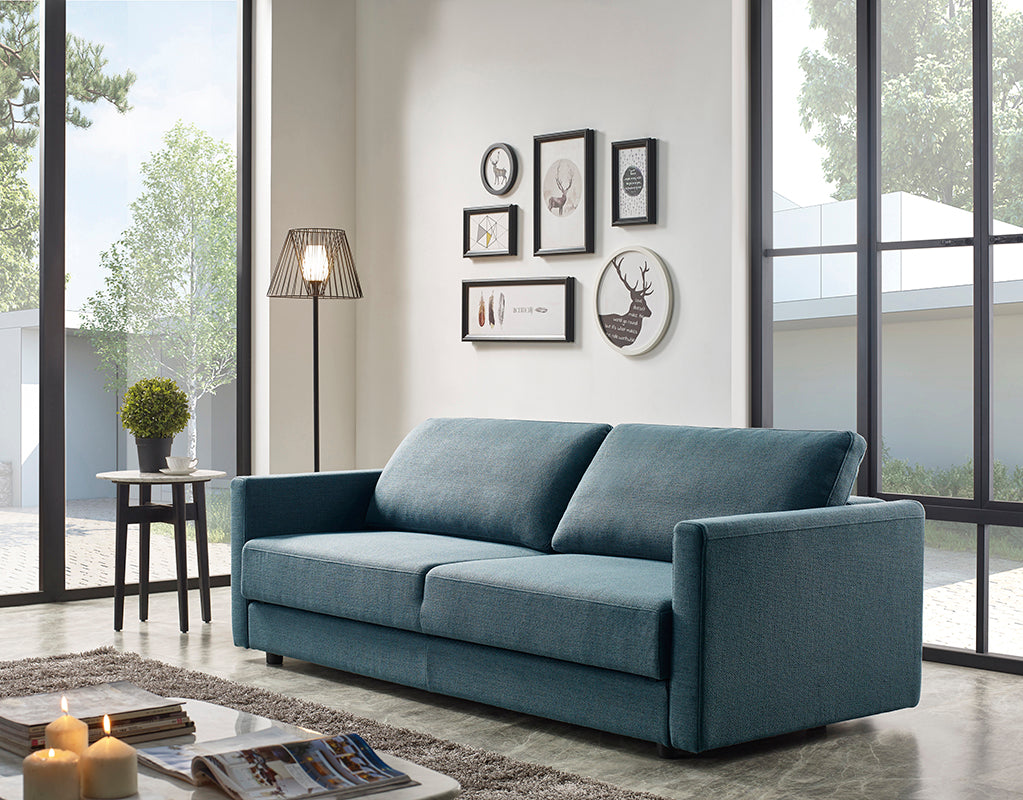 Divani Casa Fredonia Modern Blue-Green Fabric Sofa Bed w/ Storage | Modishstore | Sofas