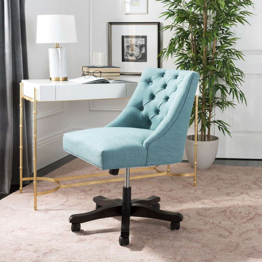 Safavieh Soho Tufted Linen Swivel Desk Chair - Light Blue | Office Chairs | Modishstore