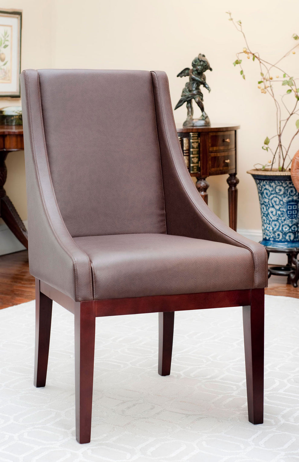 Safavieh Brown Leather Sloping Armchair | Armchairs | Modishstore - 1