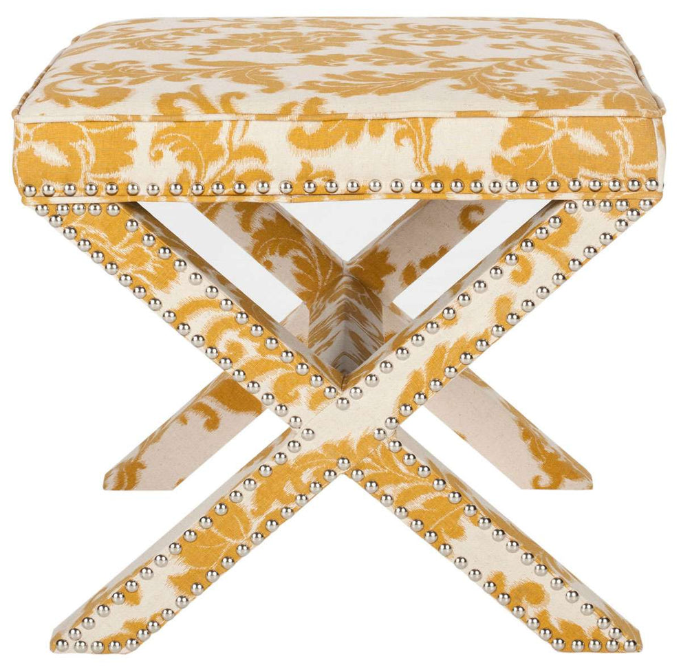 Safavieh Palmer Ottoman - Silver Nail Heads - Maize | Ottomans | Modishstore - 2