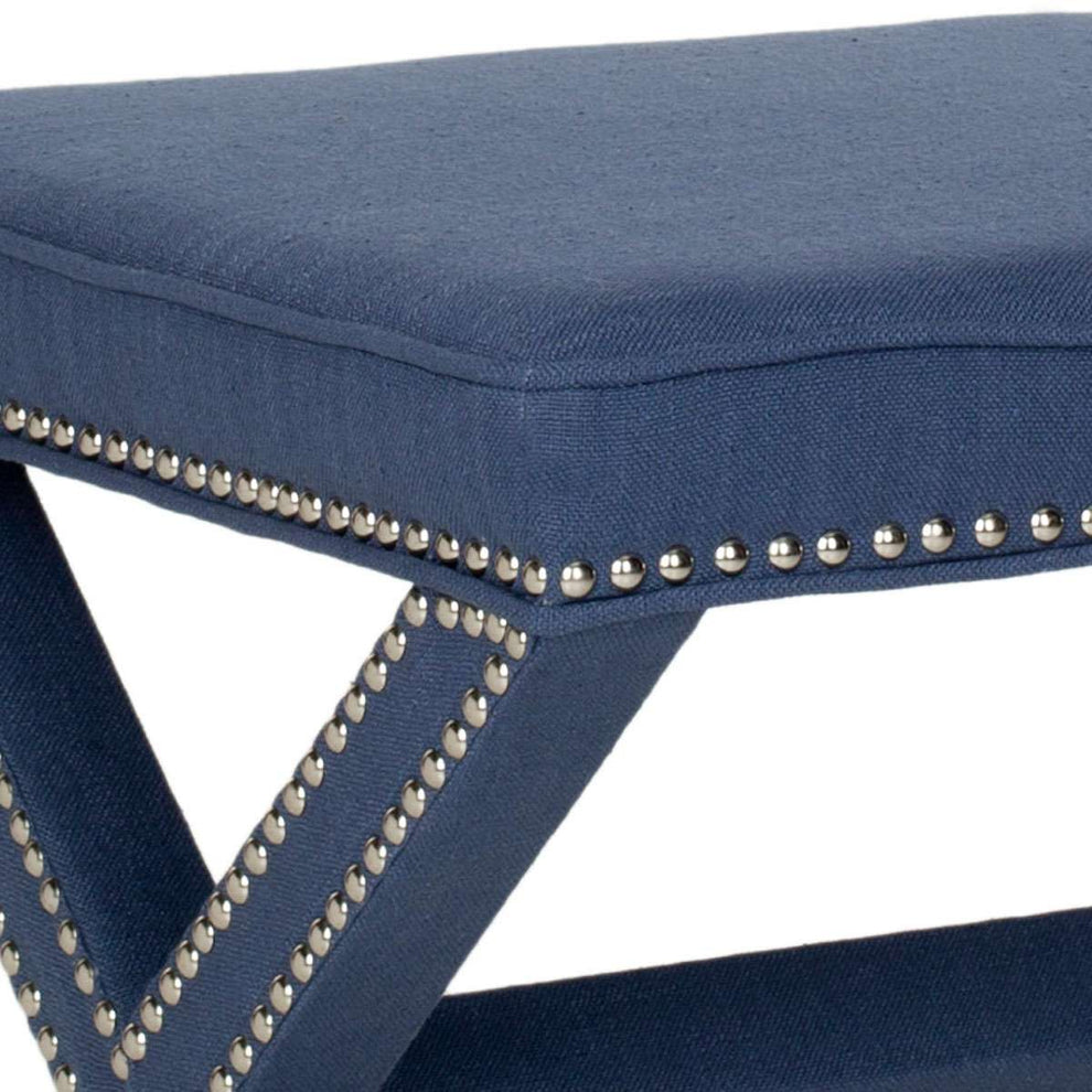 Safavieh Palmer Ottoman - Silver Nail Heads - Navy | Ottomans | Modishstore - 2