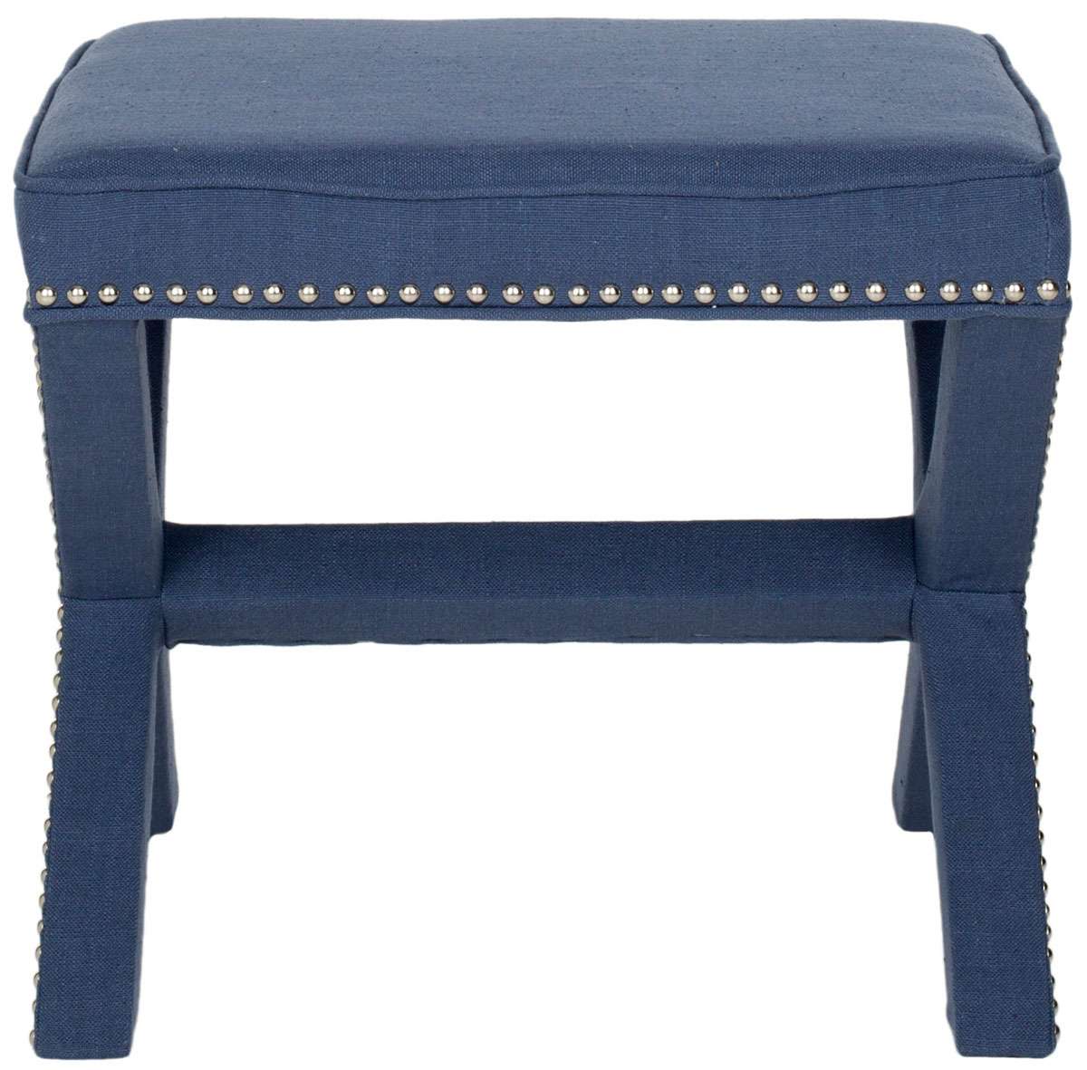 Safavieh Palmer Ottoman - Silver Nail Heads - Navy | Ottomans | Modishstore