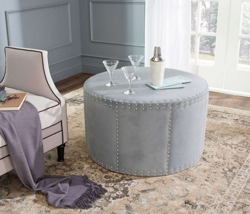 Safavieh Jody Cocktail Ottoman - Silver Nail Heads | Ottomans | Modishstore - 2