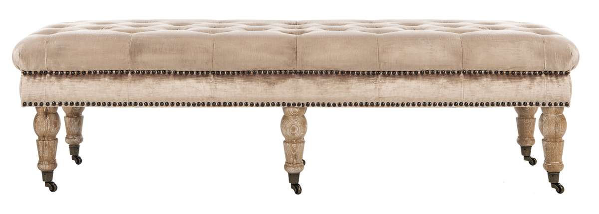 Safavieh Barney Tufted Bench - Brass Nail Heads - Champagne | Benches | Modishstore - 3