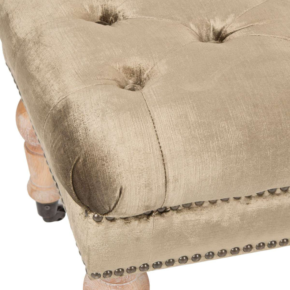 Safavieh Barney Tufted Bench - Brass Nail Heads - Antique Sage | Benches | Modishstore - 3