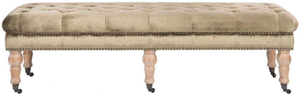 Safavieh Barney Tufted Bench - Brass Nail Heads - Antique Sage | Benches | Modishstore - 2