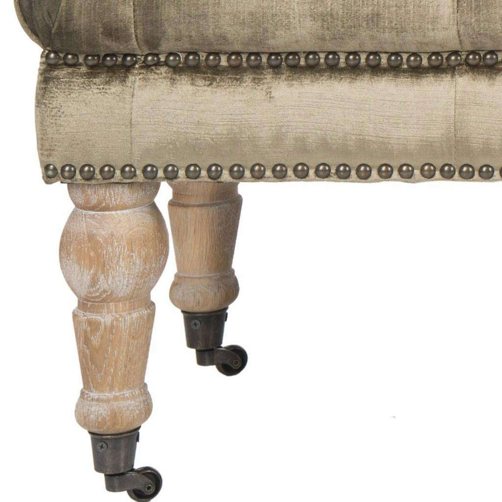Safavieh Barney Tufted Bench - Brass Nail Heads - Antique Sage | Benches | Modishstore - 4