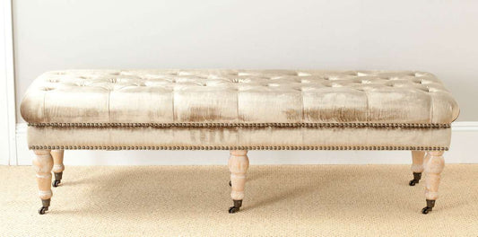 Safavieh Barney Tufted Bench - Brass Nail Heads - Antique Sage | Benches | Modishstore