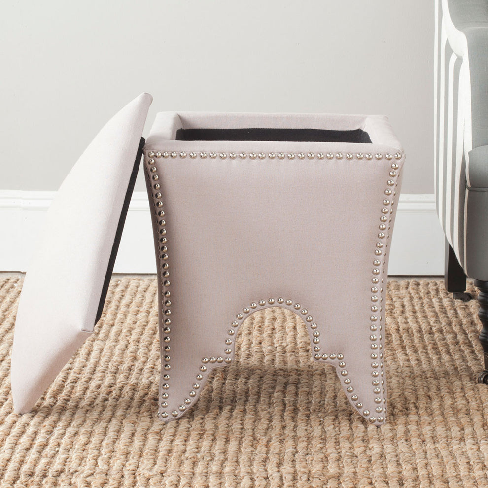 Safavieh Deidra Ottoman - Silver Nail Heads | Ottomans | Modishstore - 1